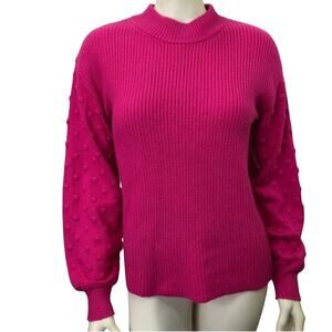 Vince Camuto Sweater Mock Neck Long Sleeve Cotton Blend Pullover Fuchsia Sz M